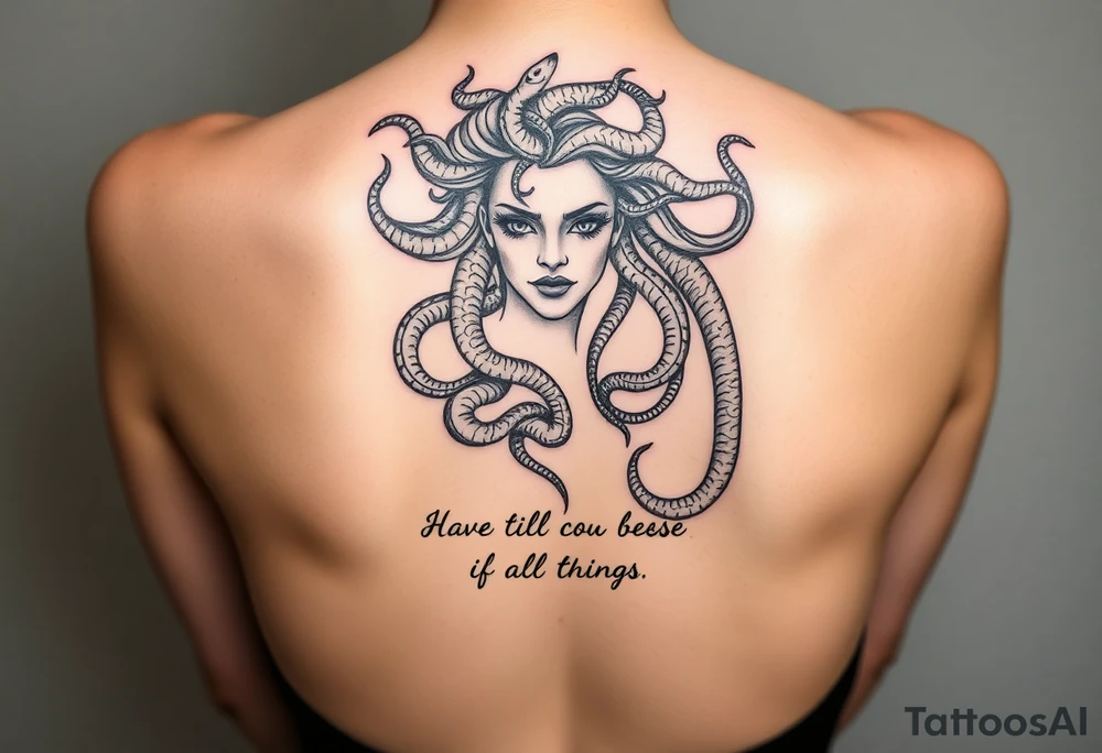 Medusa with snakes and quote and girly tattoo idea