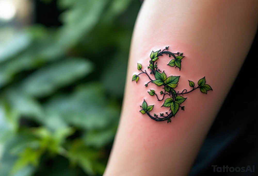 A pinky "S" entwined with green ivy leaves, symbolizing growth and elegance. tattoo idea