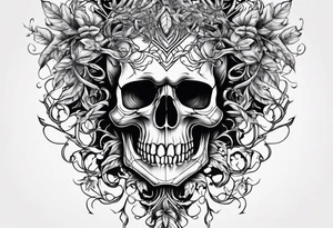 skull with vines and roots running thru tattoo idea