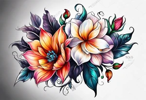 Extremely hyper realistic flowers tattoo idea