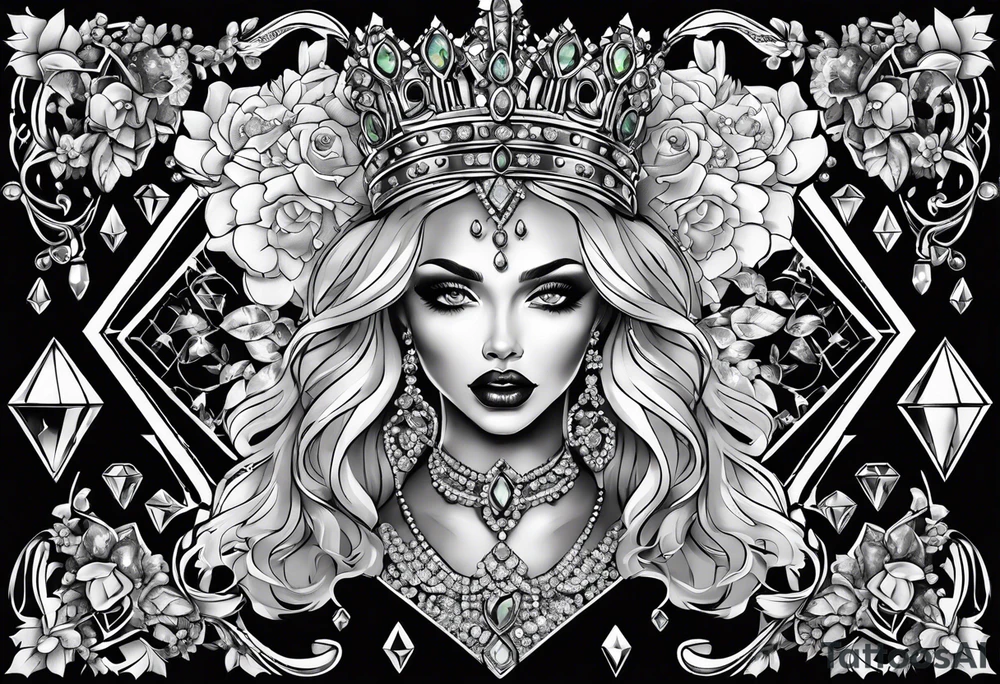Fancy queen zombie diamonds and gemstones tattoo idea
