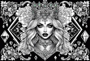 Fancy queen zombie diamonds and gemstones tattoo idea