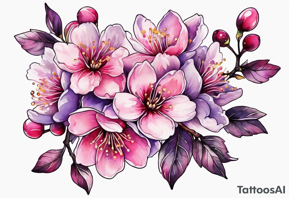 Flower crown pink and purple cherry blossoms huge tattoo idea