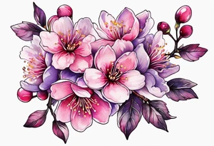 Flower crown pink and purple cherry blossoms huge tattoo idea