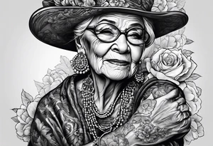 Muscular old lady posing. tattoo idea