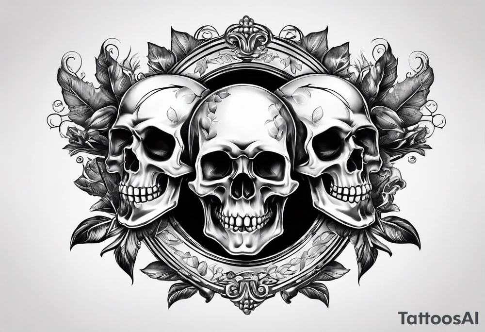 two skulls play Russian roulette as we kiss tattoo idea