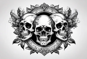 two skulls play Russian roulette as we kiss tattoo idea