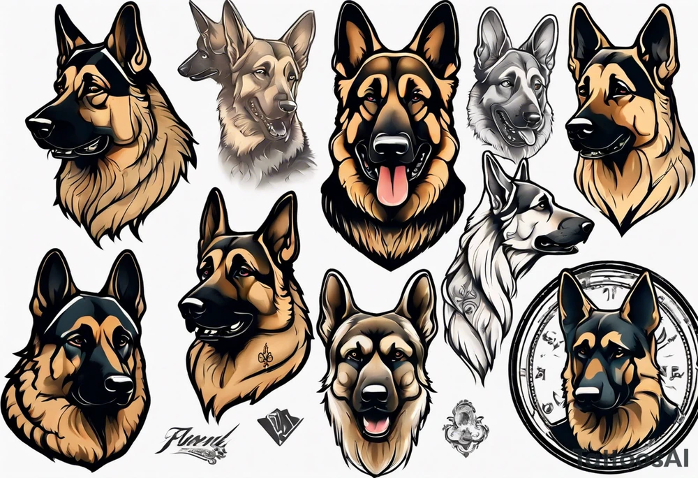 German shepherd portrait tattoo idea