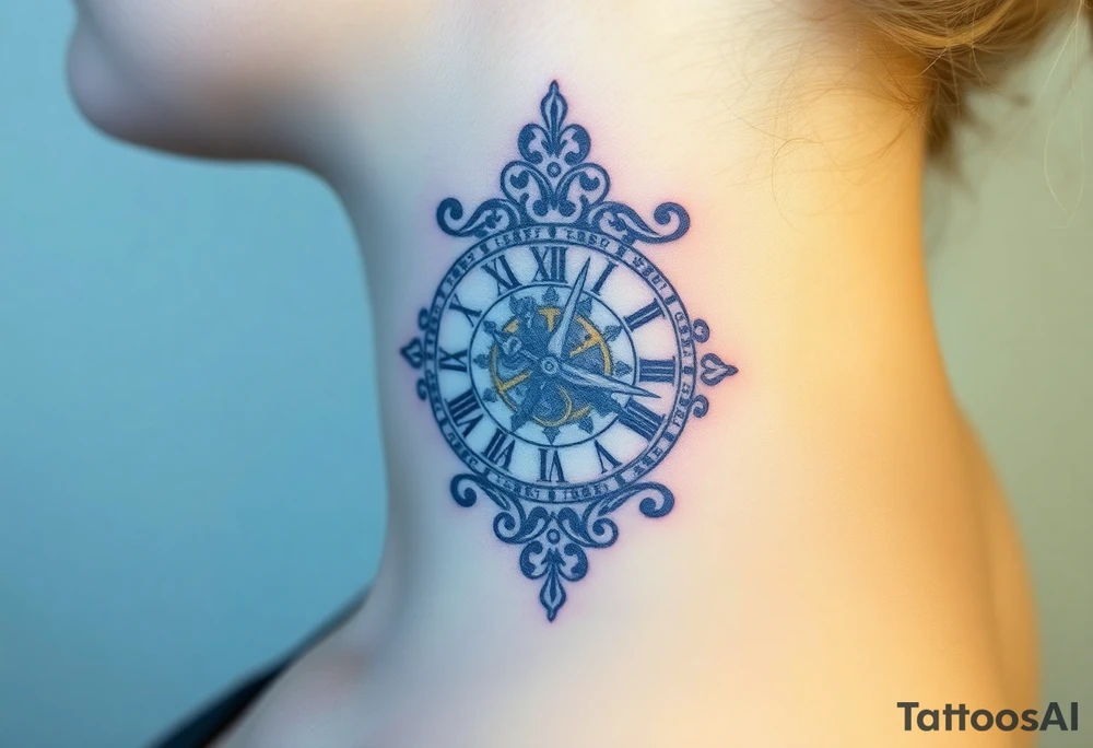 vintage roman numerals within ornate clockwork mechanism tattoo idea