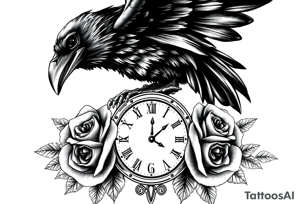 raven,roses,clock. tattoo idea