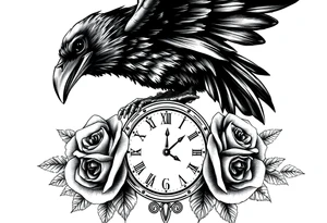 raven,roses,clock. tattoo idea