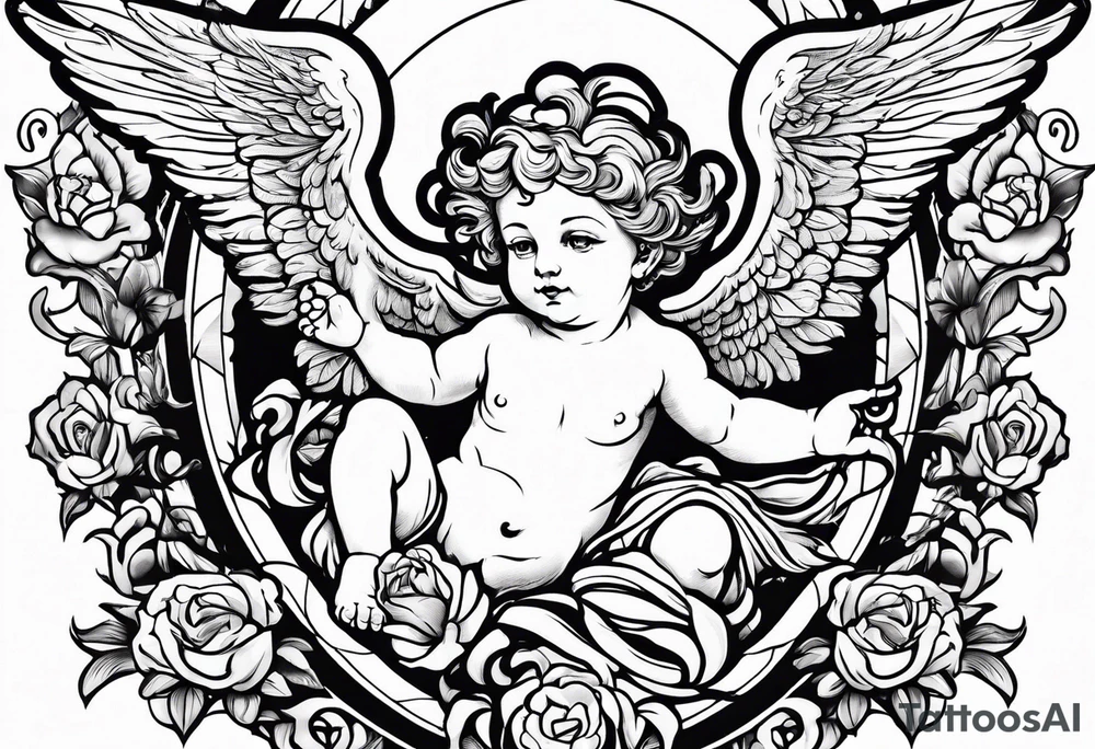 Flying Cherub renaissance style tattoo idea