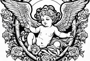 Flying Cherub renaissance style tattoo idea