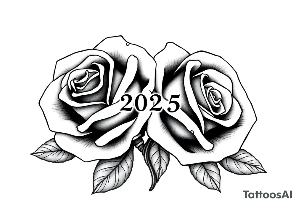 two beautiful roses intertwined, with "2025" written between them tattoo idea