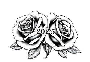 two beautiful roses intertwined, with "2025" written between them tattoo idea
