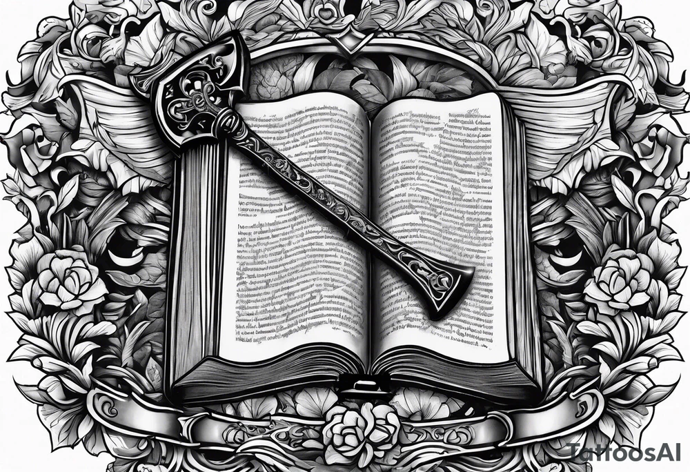 An opened bible with a battle Axe tattoo idea An opened bible with a battle Axe tattoo idea