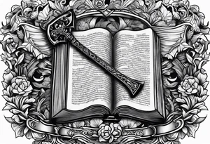 An opened bible with a battle Axe tattoo idea