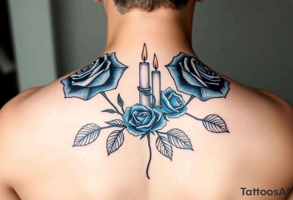 2 blue roses and candles, water tattoo idea
