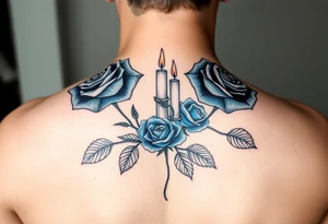 2 blue roses and candles, water tattoo idea
