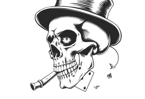 skull with top-hat and cigar in his mouth, playing cards. tattoo idea