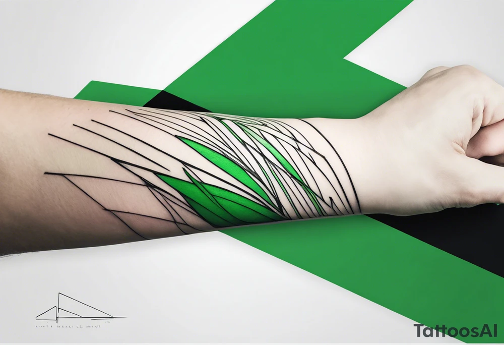lines around wrist, abstract, green and black, covered from wrist to forearm, fully covered, no borders, blackwork, no people tattoo idea