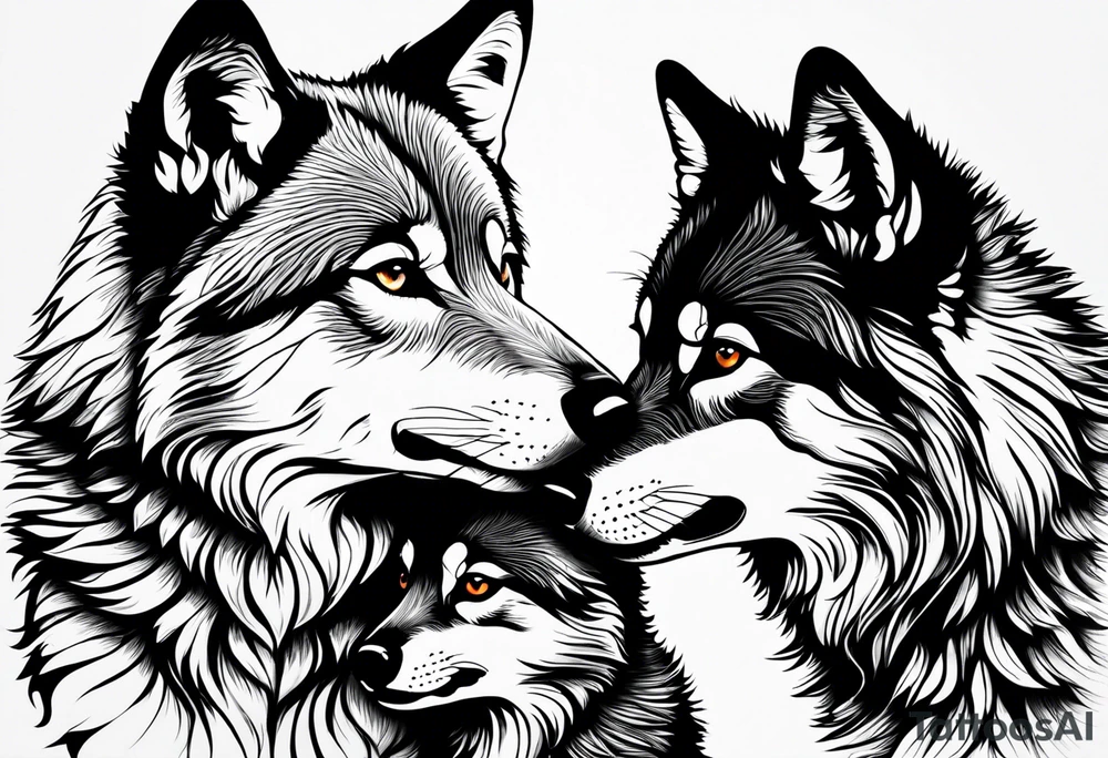 2 wolf cubs adoring and cute (one female, one male) tattoo idea