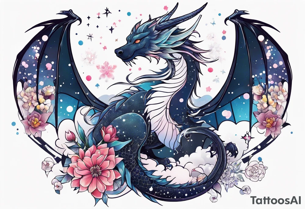 Constellation, wing , snow , cross , dragon female japan kawaii , flower tattoo idea