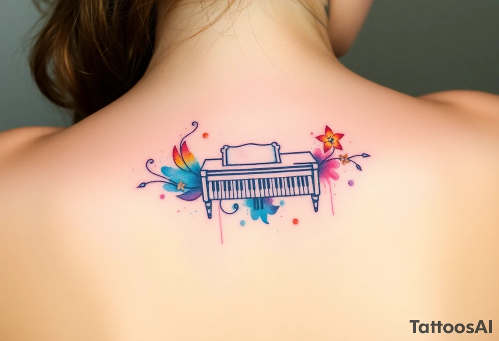 Colorful piano tattoo idea