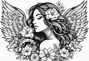 Loss of loved one due to mental health, include word brave , flowers, angel wings tattoo idea