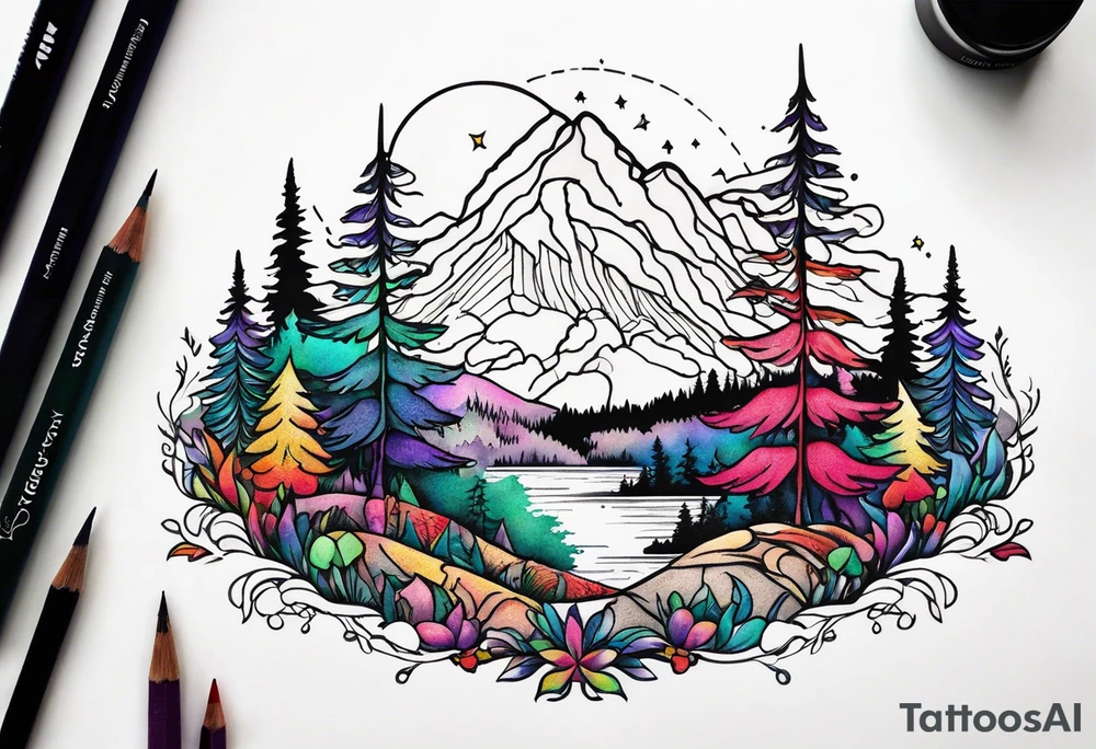 tiny forest mountain tattoo idea