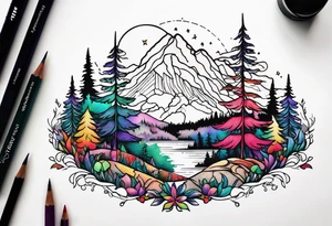 tiny forest mountain tattoo idea