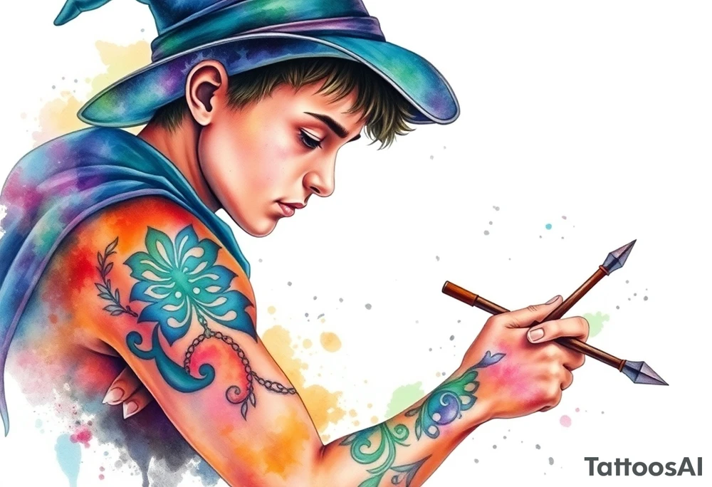 Young guy is exploring witch supplies, tools, equipment tattoo idea