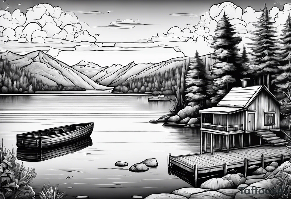 Lake view with wharf no home tattoo idea