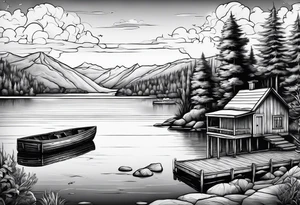 Lake view with wharf no home tattoo idea