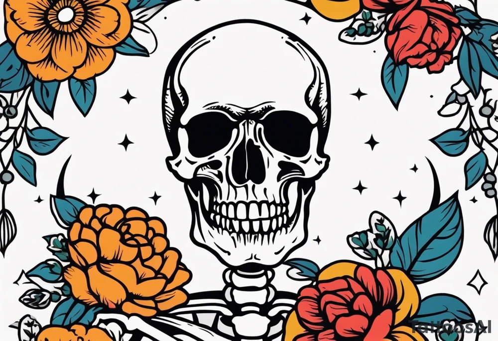 human skeleton

old school vintage simple traditional design surrounded by vintage flowers


bold color simple tattoo idea