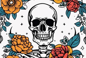 human skeleton

old school vintage simple traditional design surrounded by vintage flowers


bold color simple tattoo idea