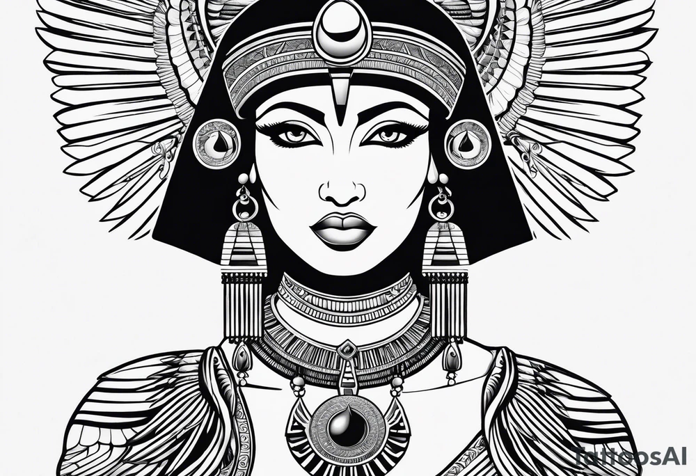 black and white Egyptian goddess Isis tattoo idea