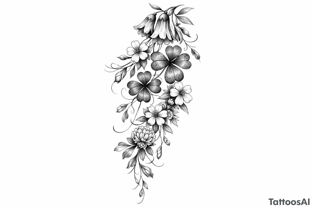 Cascading simple Irish flowers tattoo idea