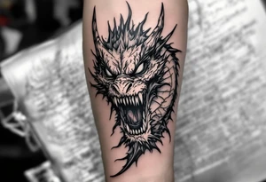 scary dragon hissing long tattoo idea