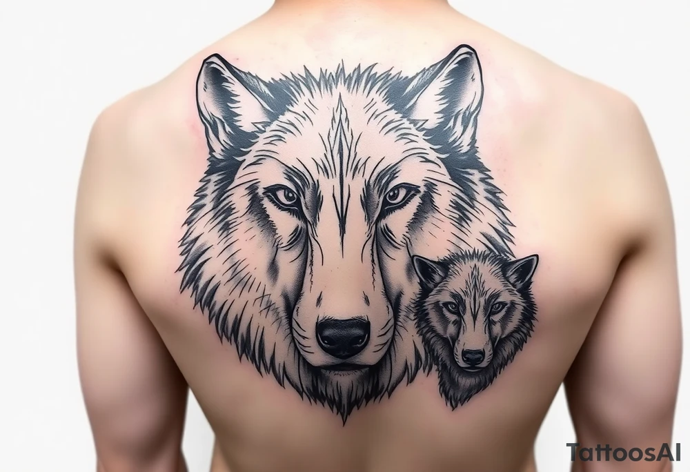 A solitary yet sublime and noble wolf and its progeny. the face tattoo idea