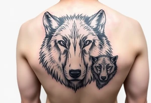 A solitary yet sublime and noble wolf and its progeny. the face tattoo idea