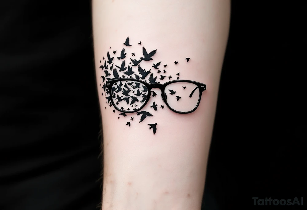 Glasses that turn into birds
The temples of the glasses smoothly turn into a flock of birds, which symbolizes freedom from the limitations that were previously caused by poor eyesight. tattoo idea