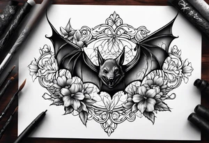 Vines flowers bat stars tattoo idea