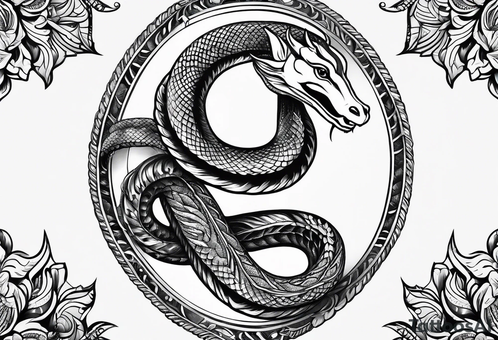 On the goat's head is a snake. tattoo idea