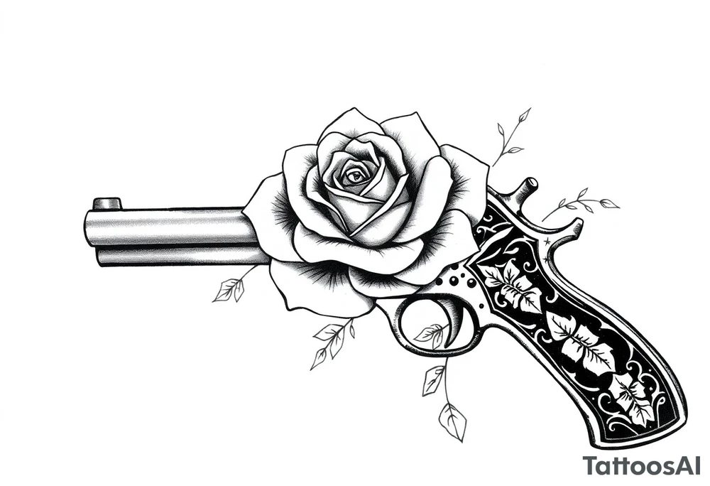 Gun mandala rose tattoo idea