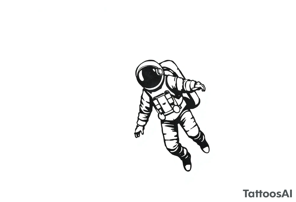 A realistic stencil silhouette style drawing of two astronauts floating in space tattoo idea