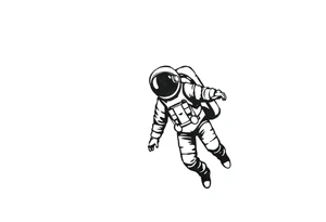 A realistic stencil silhouette style drawing of two astronauts floating in space tattoo idea