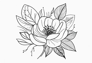 Create a whimsical floral tattoo with abstract shapes and soft curves, capturing the essence of femininity in a minimalist style. tattoo idea