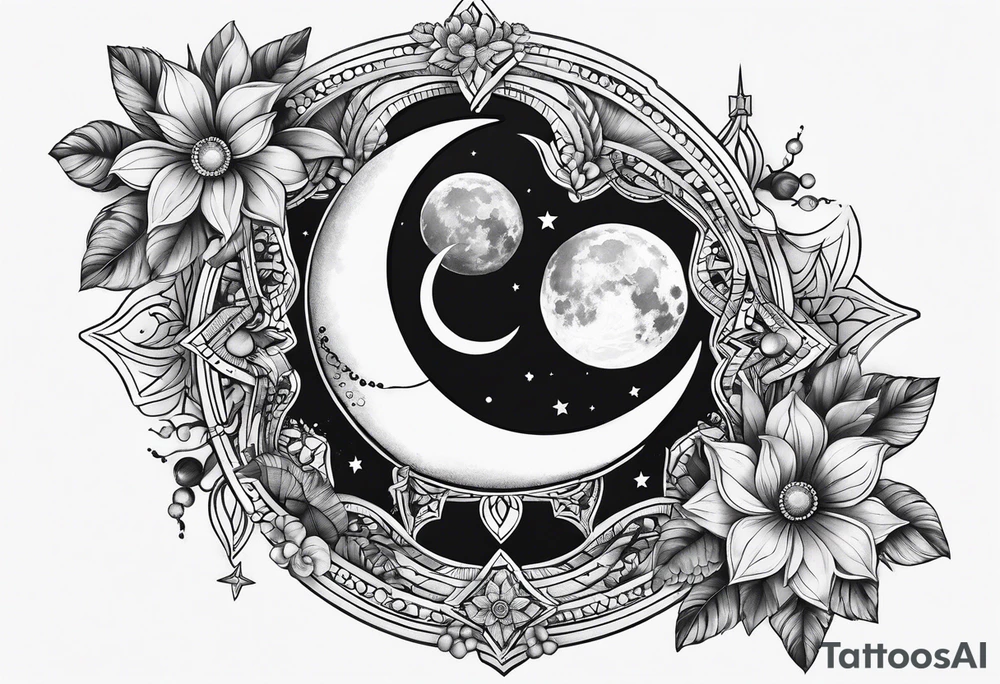 lower back dainty star and moon tattoo tattoo idea