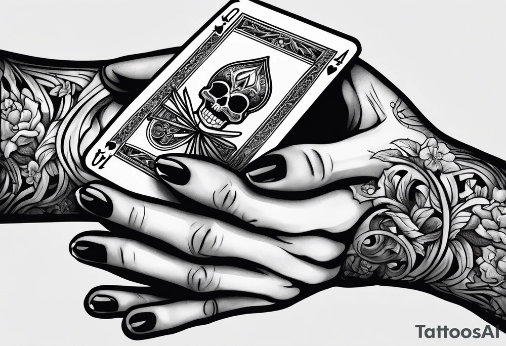 Skeleton hand holding 2 playing cards tattoo idea